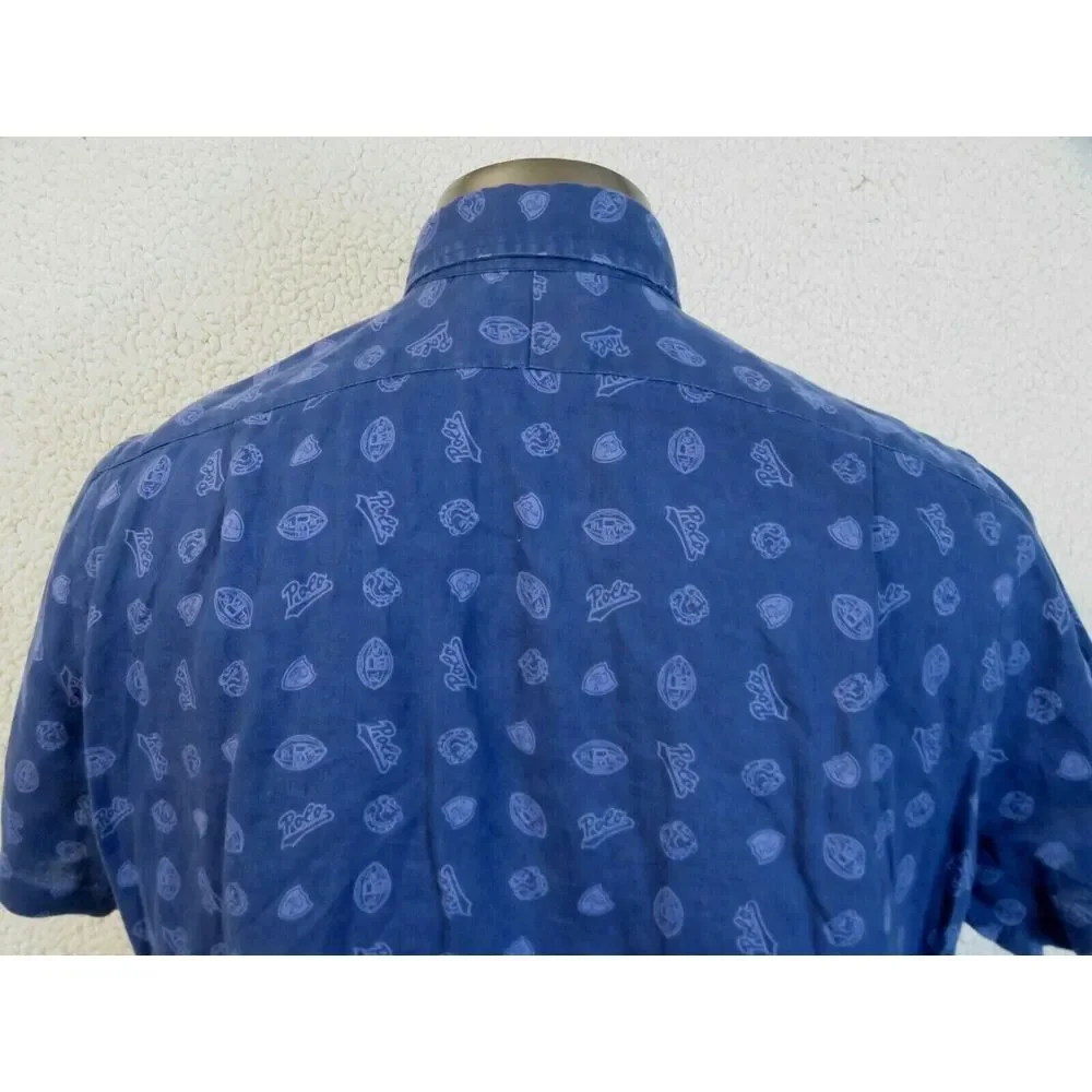 Mens Ralph Lauren Short Sleeve Button Front Shirt Linen Size L Blue Button Front